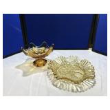 9" Amber Compote & 10" Yellow Fruit Bowl