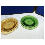Green & Amber Matching Ash Trays w/ Eagle Design
