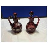 Pair of Red Cut to Clear Cruets