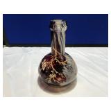 Dark Amber & White Hand Painted/Blown Vase