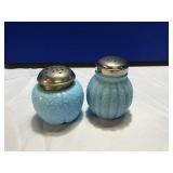 2 Blue Milk Glass Shakers