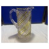 Tall Pressed Clear & Yellow Pitcher