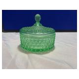 Green Hobnail Powder Jar W/ Lid