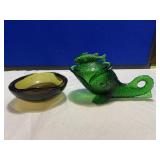 Green Glass Dolphin & Dark Green Triangular Ash Tr