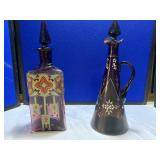 2 Purple Hand Painted Decanters
