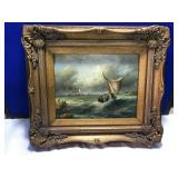 Oil Painting on Board of Nautical Scene