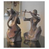 Pair of Bronze / Cast Metal Musician Sculptures