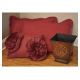 Cranberry Red Accent Pillows & Waste Paper Basket