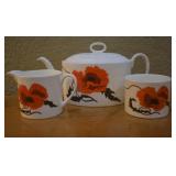 3 pcs. Wedgwood Corn Poppy Teapot, Creamer & Sugar