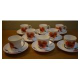 16 pcs. Wedgwood Corn Poppy Tea Cups & Saucers