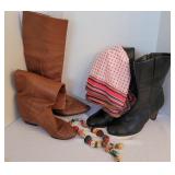 Leather Boots, Vintage Scarf & Necklace