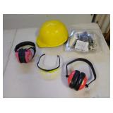 Hard Hat, Gas Mask, Safety Glasses & Ear Phones
