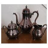 Silver Plated Tea Pot, Cream & Sugar Set