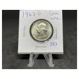 Washington Silver Quarters (Nice Condition):1963-D