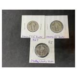 3 pcs Standing Liberty Silver Quarters