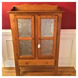 Oak Pie Safe Tin Front Doors with 1 Drawer