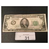 One 1934 Franklin 100 Dollar Bill