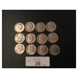 Twelve Kennedy Half Dollars