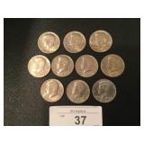 Ten Kennedy Half Dollars