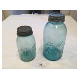 Pair of Early  Blue Mason Fruit Jars