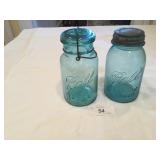 One #1 Glass Lid Blue Ball Quart Jar &  #7 Blue Ba