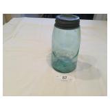 Vintage 1910-1923 Blue Ball Mason Quart Jar w/zinc