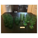 (15) Vintage Assorted Green Glasses