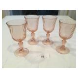 (4) Vintage Swirl Pattern Pink Goblets 6.5 in Tall