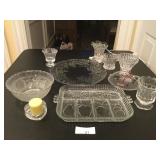 (10) Crystal Glass Serving Pieces and Wax Warmer