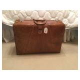 Vintage Brown Leather Suitcase w/key