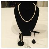 Geniune Pearl Necklace, Bracelet & Earrings