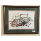 (1) Framed Paula Vaughn Print Basket &Flowers