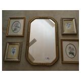 Mirror and (4) Framed Prints
