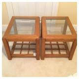 (2) Oak End Tables - Beveled Glass Tops