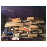 Assorted Concrete Tools in Large Plastic Tote