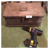 Old Metal Tool Box, Contents & Ryobi 18V 1/2in