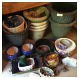 Assortment of Decorative Flower Pots & (4) Water G