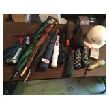 Assortment of Umbrellas & TVA Hard Hat