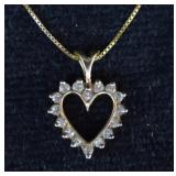14k & 10K Gold Diamond & Simulant Heart Necklace