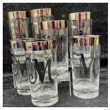7 pcs. M Monogrammed  Silver Trimmed Glasses
