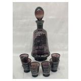 7pcs. Silver Overlay Amethyst  Glass Decanter Set