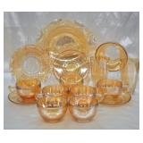 15 pcs. Orange Carnival Glass Tea Cups, Bowls & ++