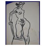 Joseph Delaney Original Ink on Paper Nude Sketch