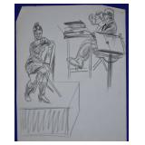 Joseph Delaney Original Charcoal on Paper Figures