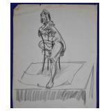 Joseph Delaney Original Charcoal on Paper Nude