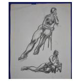 Joseph Delaney Original Charcoal on Paper Nudes