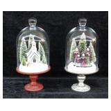 2 pcs. Christmas Cloche Displays w/ Fairy Lights