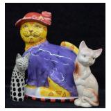 3 pcs. Porcelain & Carved Stone Cat Figurines