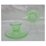 Vaseline Green Uraniumn Glass Candlestick Holders