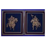 2 pcs Hand Carved & Fitted Wood Mosaic Samurai Art